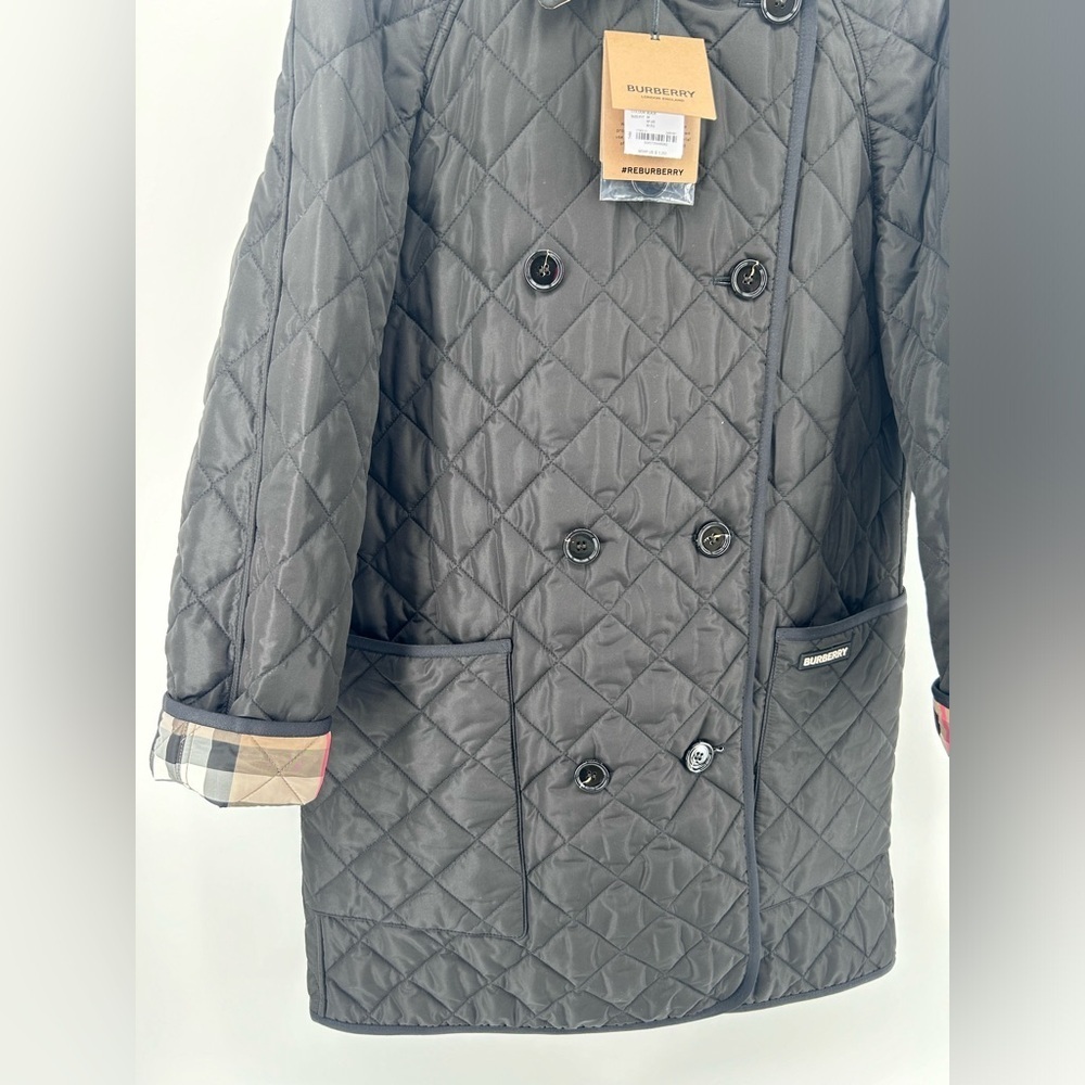 NWT $1350 Burberry Women’s Tything Diamond Quilted Double Coat Black Size M - Picture 8 of 16